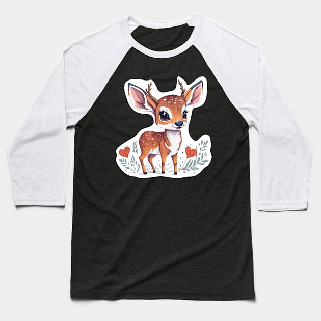 Minimal Cute Baby Deer Baseball T-Shirt by Imagination Gallery